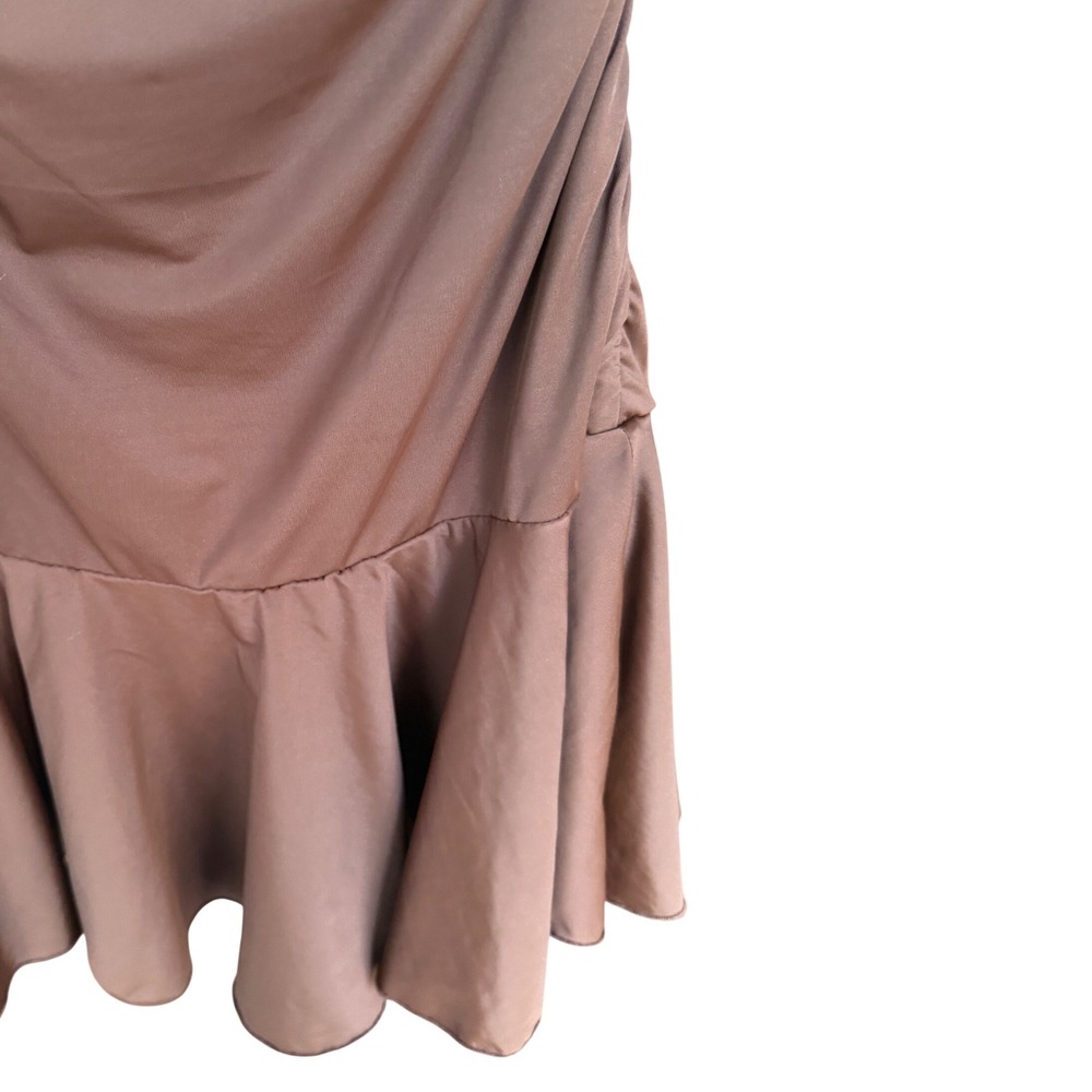 Bar III Womens Brown Ruched Cowl Neck Ruffle Hem Bodycon Mini Dress Size S - Picture 8 of 10
